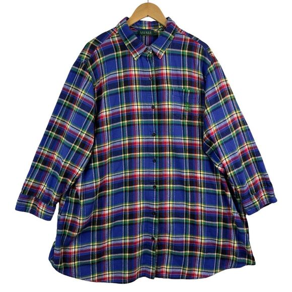 Lauren Ralph Lauren Tops - Lauren Ralph‎ Lauren Flannel Shirt Womens 3XL Blue Red Green  Plaid LRL Logo